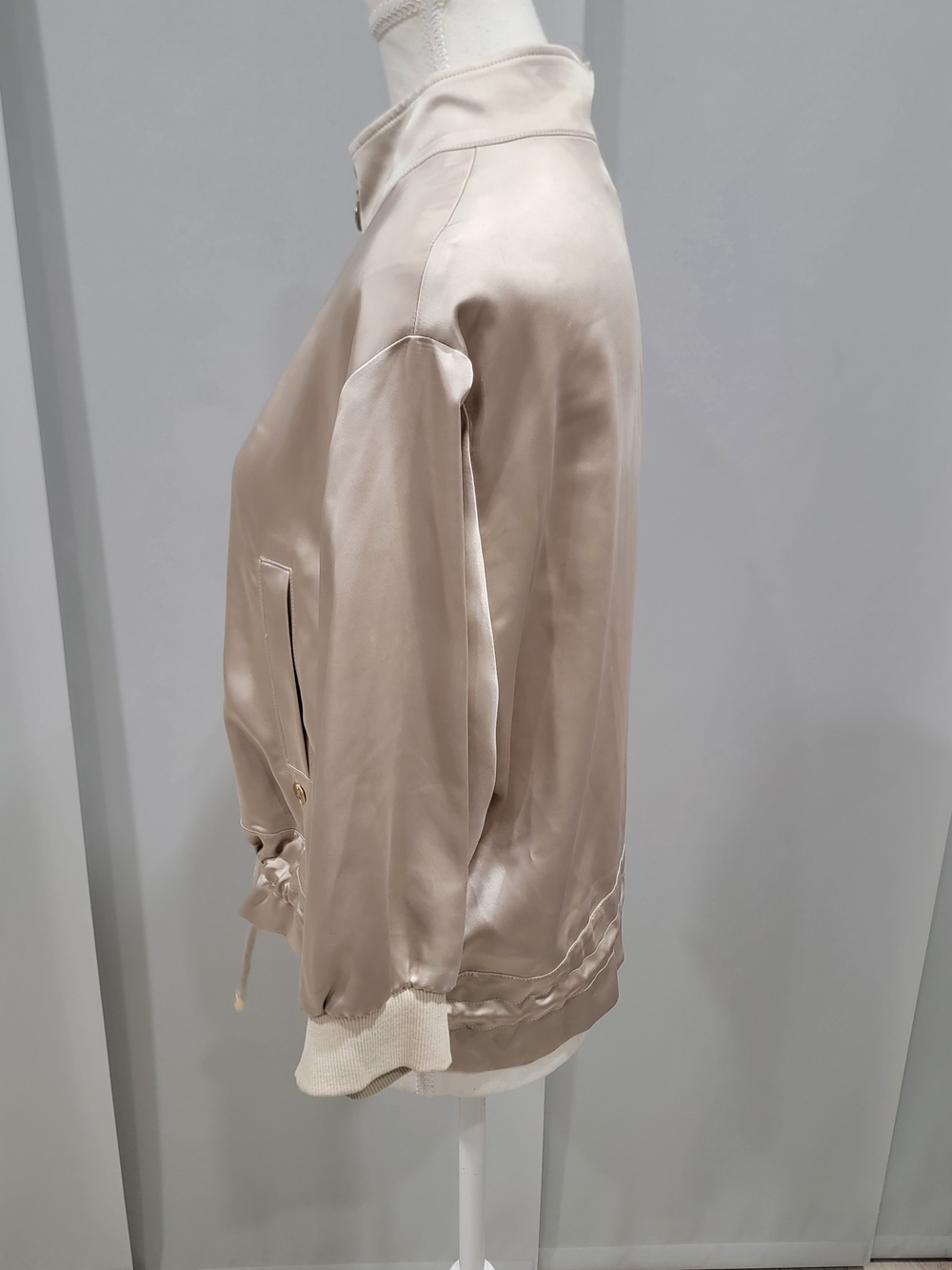 Joseph Ribkoff Satin Bomber Jacket - Light Beige - Picture 5 of 10